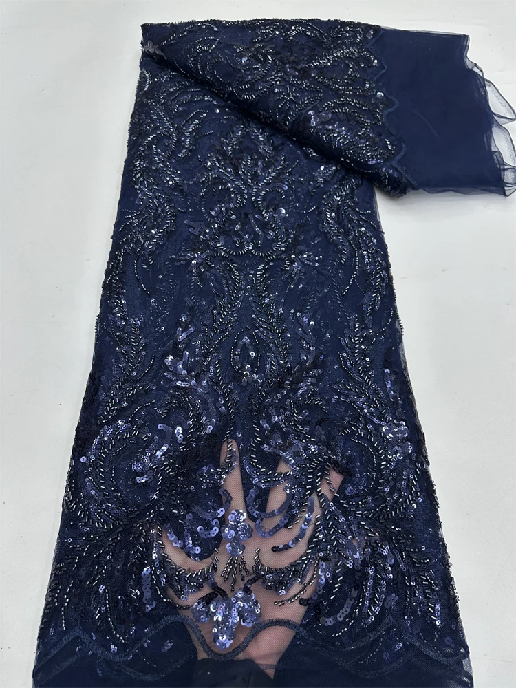 2025 Latest Austria Best Quality Elegant Delicate Soft Mesh Sequin lace with Beads Fabric For Party Evening Dress