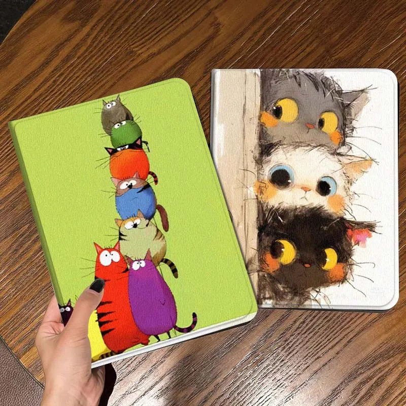 

Art Cartoon Cat Cute Gift For iPad Pro Air Mini 2 3 4 5 6 7 6th 7th 10th 11th 10.2 9.7 10.5 11 Foldable Tablet Case