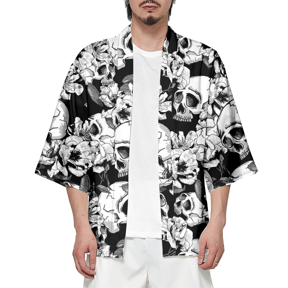 

Kimono Men's and Women's 2023 Japanese Traditional Kimono Skeleton Pattern Cardigan Cosplay Beach Shirt Summer Bathrobes