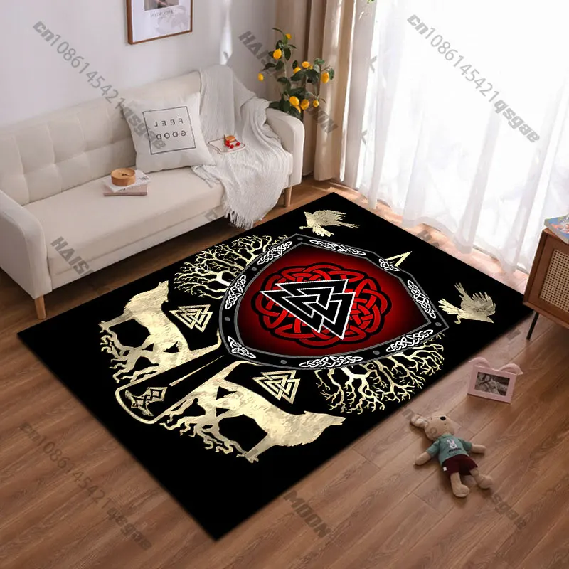 Norse mythology symbol and animals carpet Yoga living room room decor children's crawling mat doormat area rug games mat