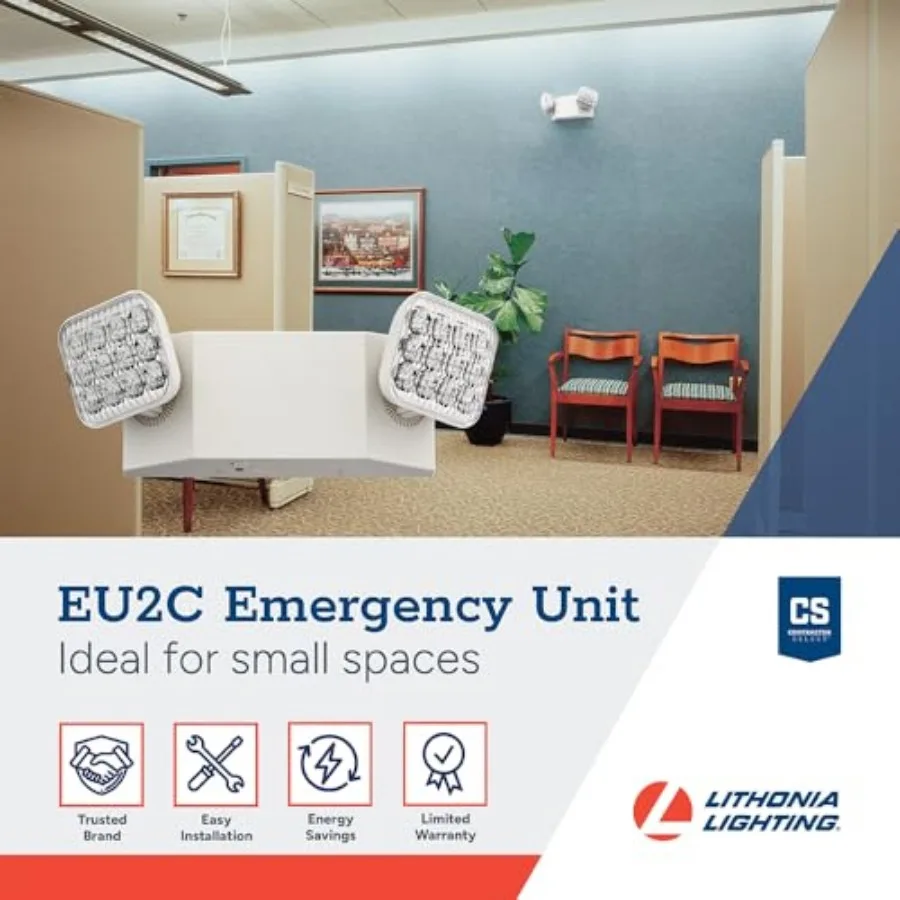 Basics LED Emergency Light, Dual Adjustable Heads, Wall Mount, Damp Rated, 90-Min Backup, 120/277V, White, 2-Pack EU2C CP2,Deal