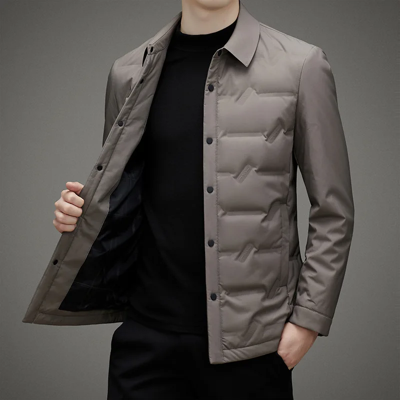 Winter Lightweight Business Down Jacket for Men Turn-down Collar 90% White Duck Down Suits Slim Fit Puffer Jacket Men JK-012