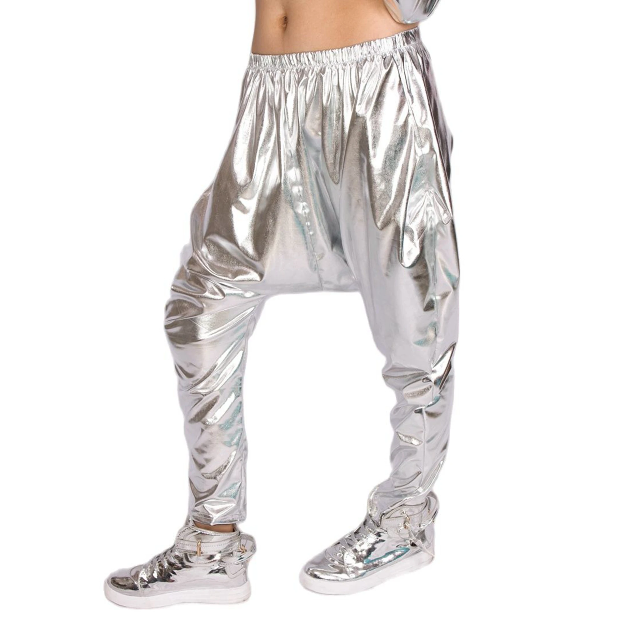 Heroprose Brand 2023 New Personality Silver Big Crotch Trousers Stage Performance Costumes Harem Hip Hop Skinny Pants