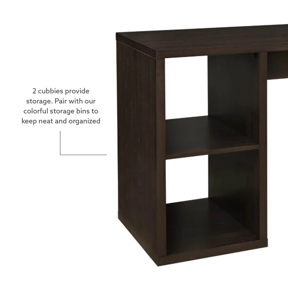 Transitional Double Cubby Storage Writing Desk Espresso Brown Large Worktop Open Cubbies Home Office Assembly Required