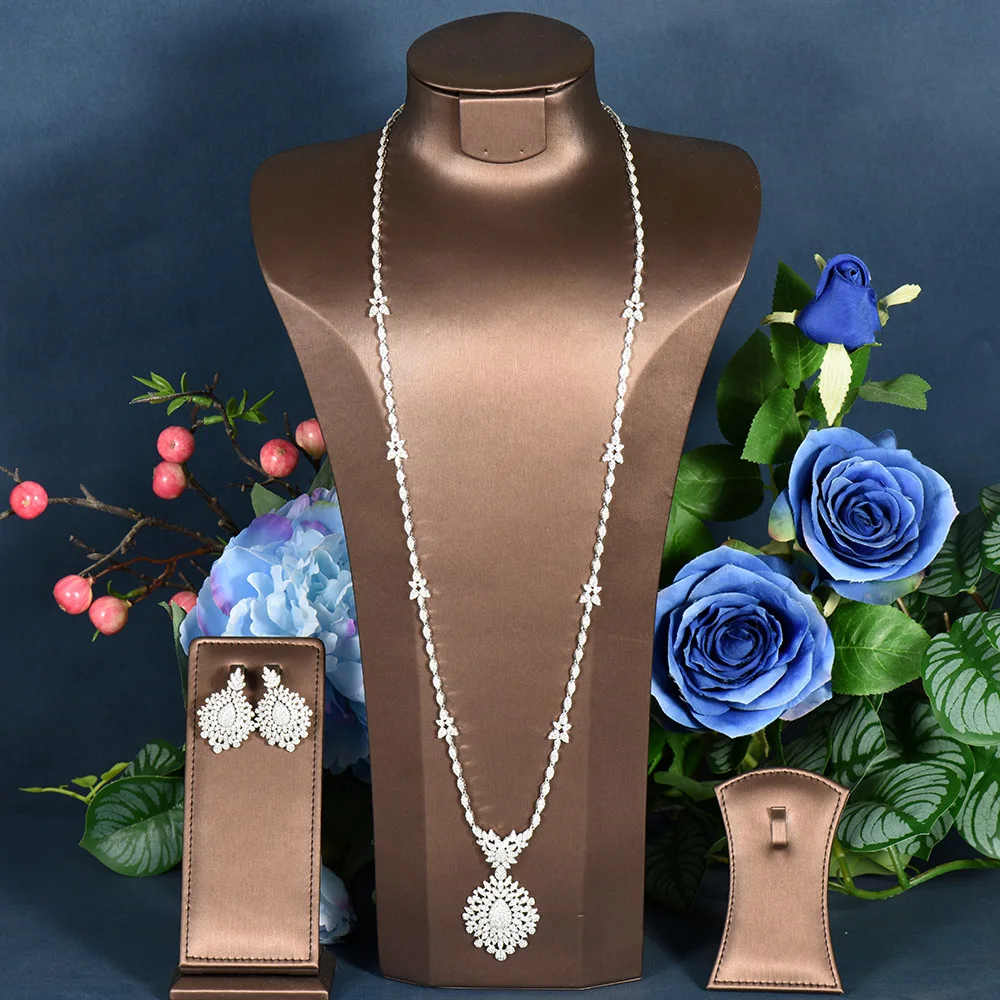 

HIBRIDE Fashion Sweater Chain For Women 2PCS Long Necklace And Earring Sets Dubai Nigeria Wedding Jewelry Set Bijoux Femme N-678