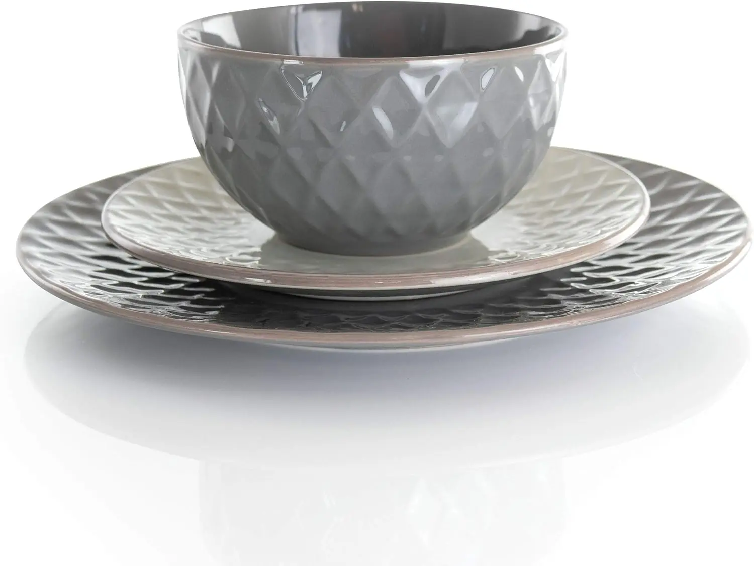 طقم أطباق دائرية من مجموعة أواني الطعام الحجرية، 16 قطعة، لائحة ولؤلؤ