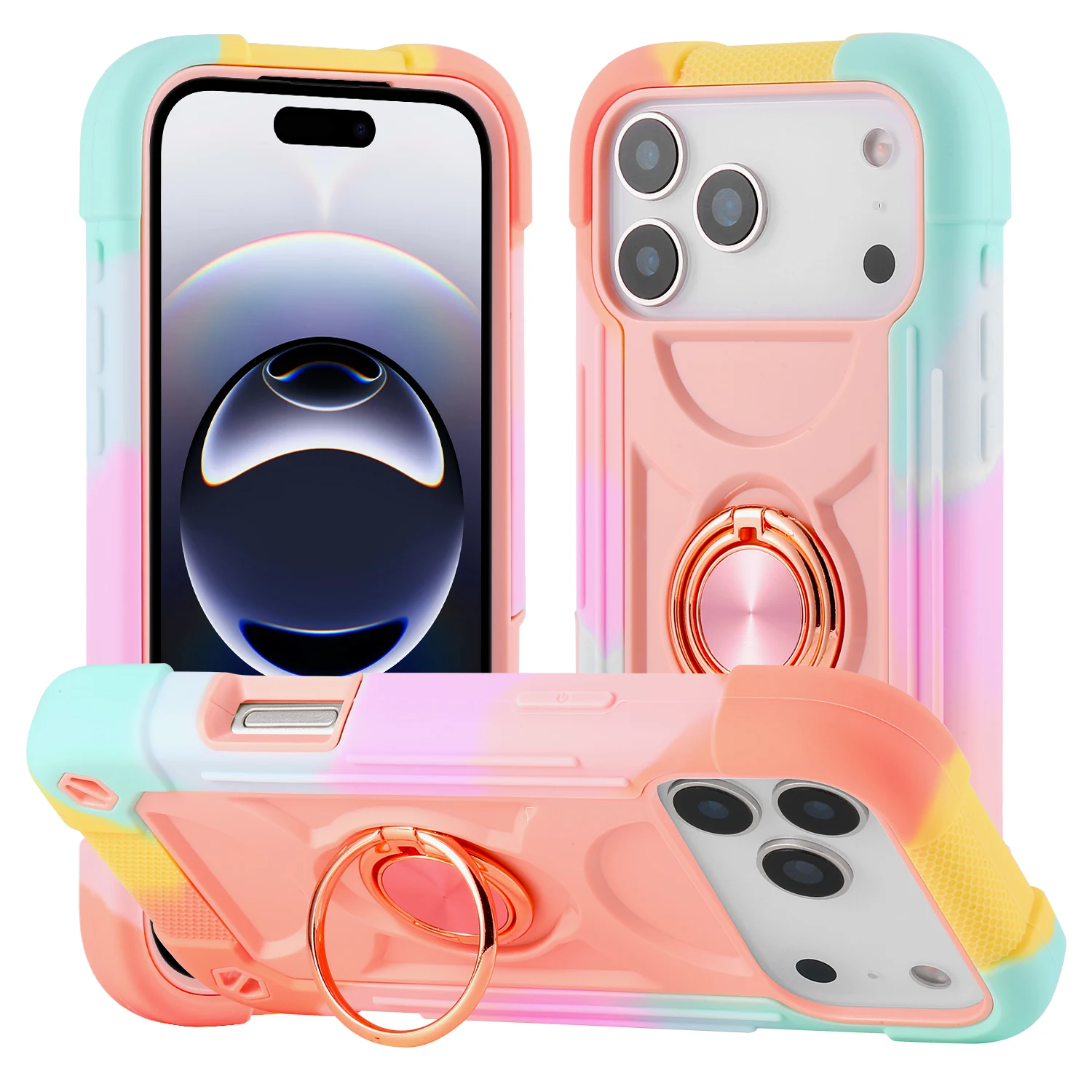

Luxury Heavy Duty Ring Holder Shockproof Case for iPhone 17 ProMax 16e TPU Armor Bumper Cover for iphone 13 14 15 Pro Max Plus