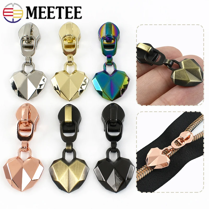 

10/20/50Pcs 5# Sliders for Nylon Zipper Heart Shape Zips Puller for Bags Purse Garment Zip Closure Heads DIY Sewing Accessories