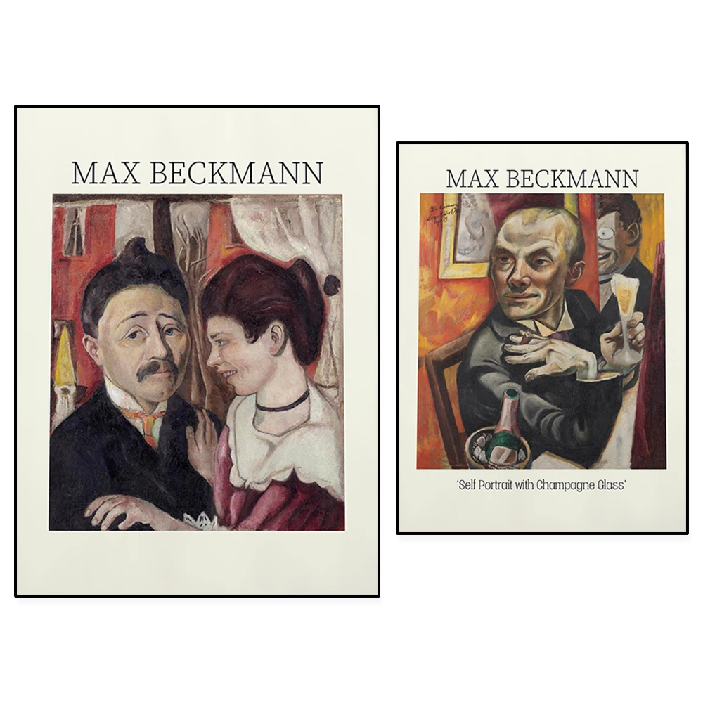 Max Beckmann en la synagoga en Frankfurt, copas de champán Max Beckmann, impresiones artísticas de autorretrato, carteles artísticos para decoración de pared