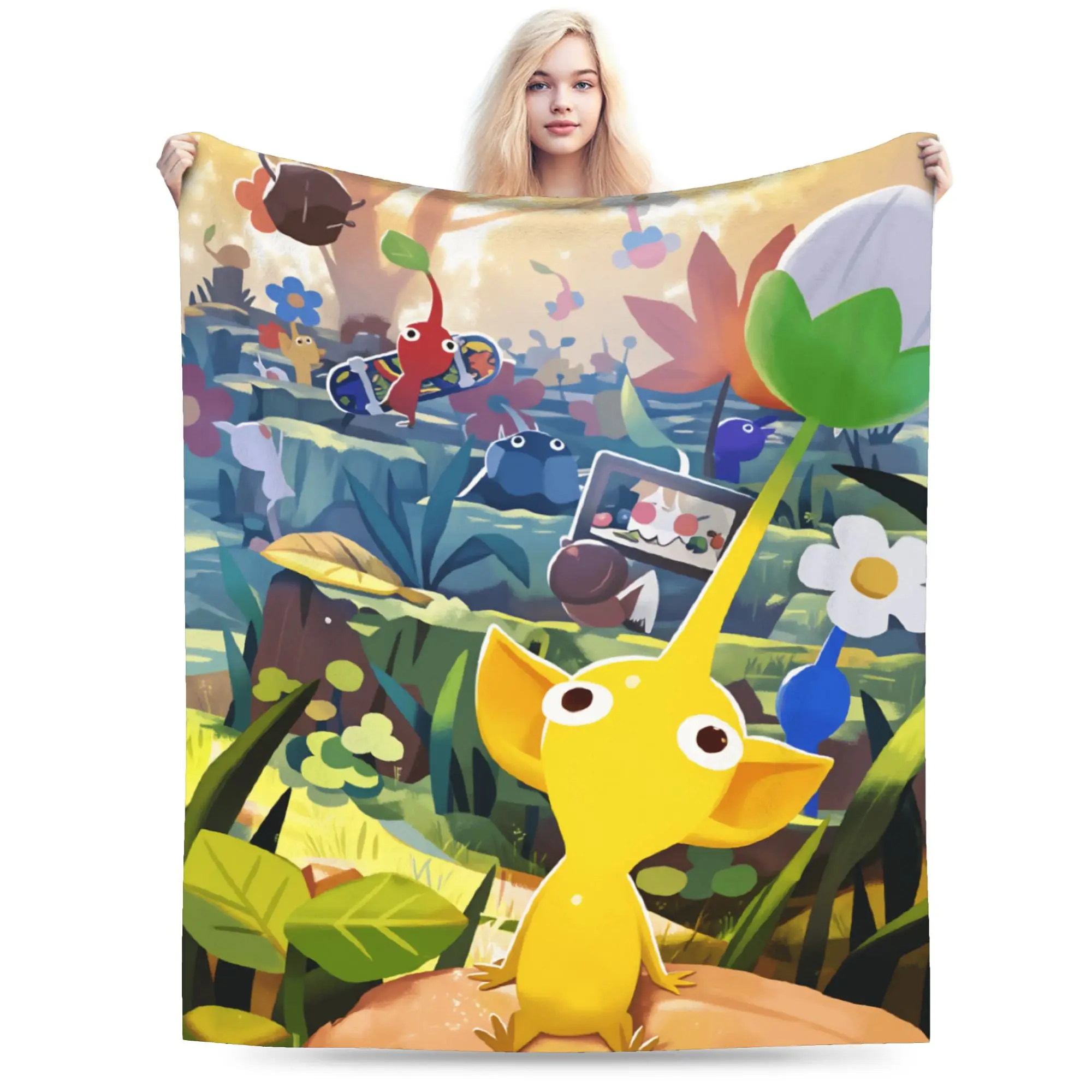 Warm Blanket Children Camping Yellow Pikmin Bedding Throws  Flannel Bedspread For Couch Bed Print Sofa Bed Cover