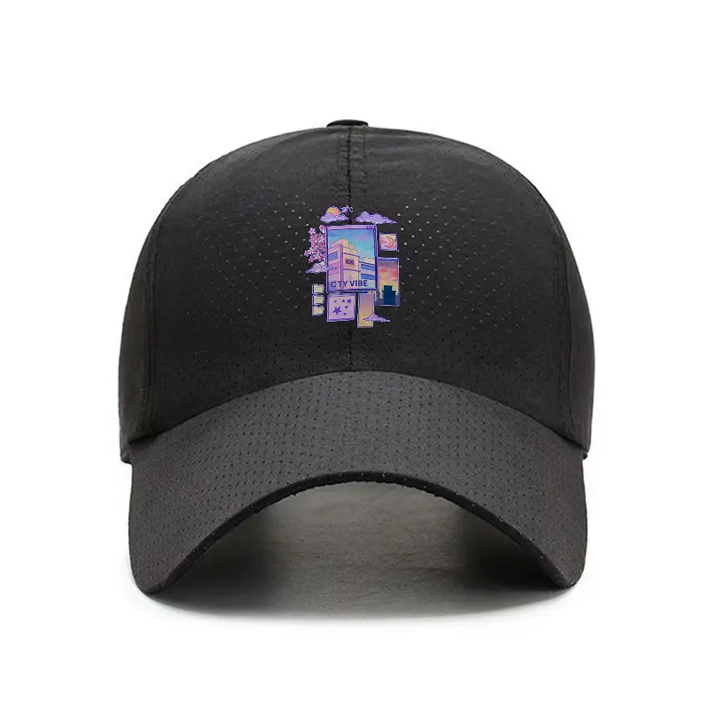 Retro Pixel Art Cloud Graphic Quick Dry Baseball Cap Black Breathable Adjustable Sun Hat