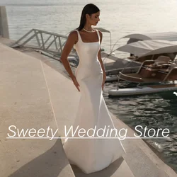Simple Mermaid Wedding Dress Modern Bridal Gown 2024 Square Neck Sleeveless Backless Sweep Train Vestido De Noiva Bride Dresses
