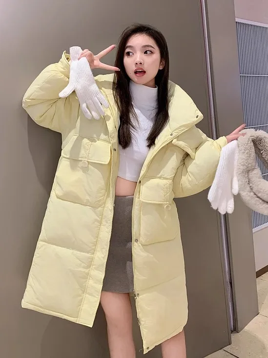 Loose Women's Winter Jaet Hooded Mid-Length Korean Sle Cotton down Coat with Big kets Student Bread Clothes