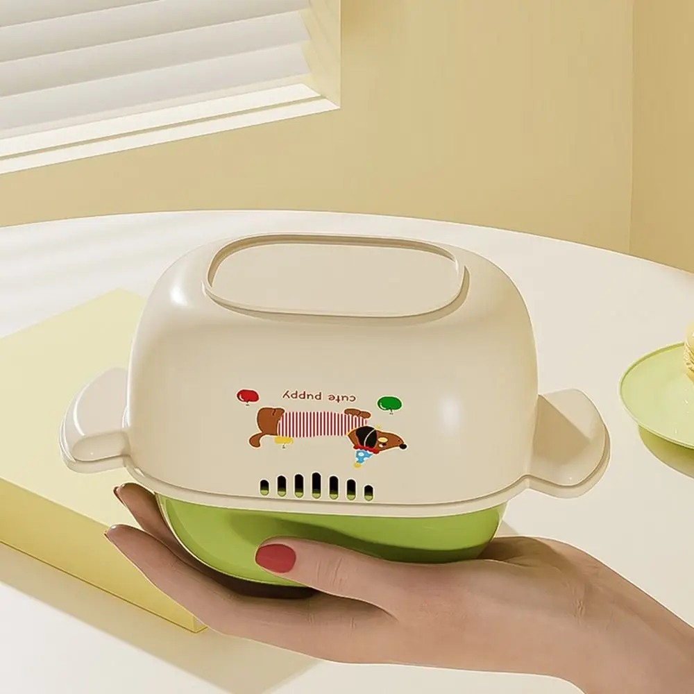 Dopamine Double Layer Drain Basket Space-saving Stackable Vegetable Washing Basin Cute Handle Large Capacity Kitchen Fruit Tray