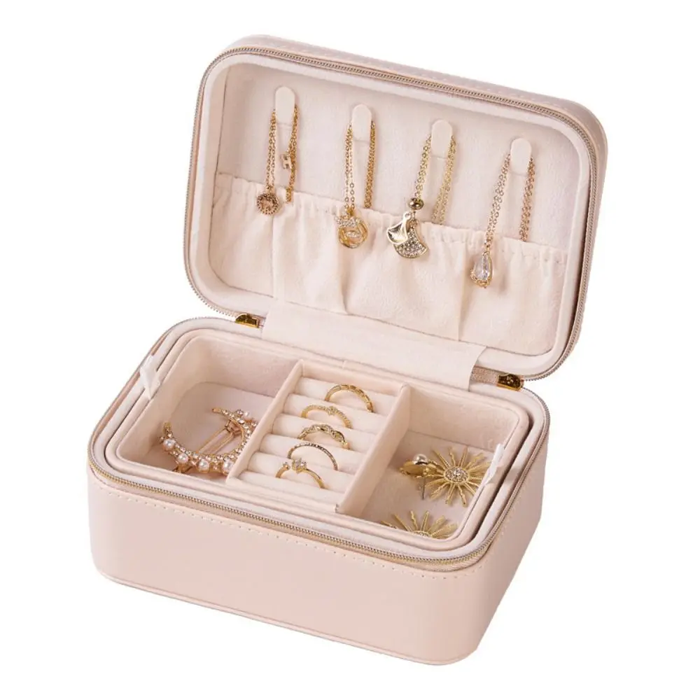 

High-end Double Layer Jewelry Storage Case PU Leather Zipper Jewelry Boxes Portable Multi-function Jewelry Organizer Home
