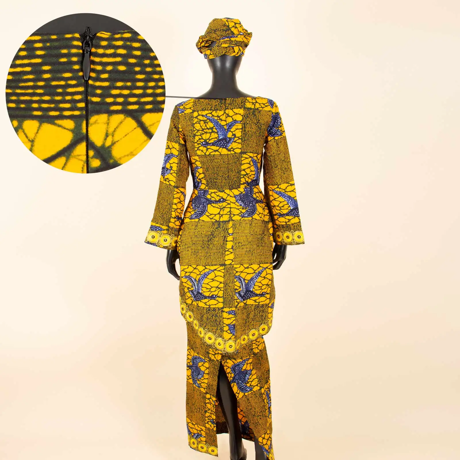 African Women Traditional Outfits Ankara Print Long Sleeves Embroidery Dress and Slim Skirt Boubou Robe Abaya Femme Set 2426022