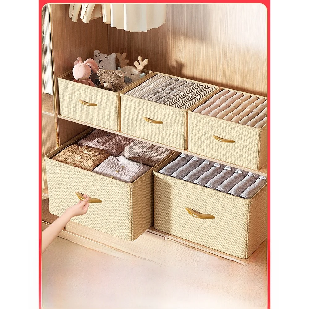 

Japanese Style Cotton Linen Fabric Wardrobe Storage Box Home Clothes Trousers Organizer Drawer Pull Handle Storage Basket
