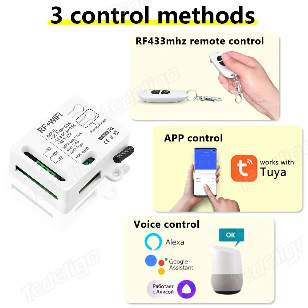 Tuya WiFi Smart Switch APP Wireless Controller Universal Breaker Timer Smart Life Work with LED Light Switch Alexa Accessories