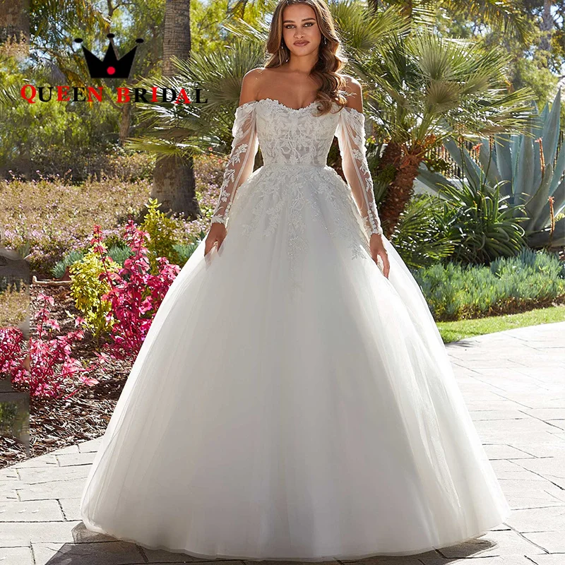 

Appliques Wedding Dress 2023 Detachable Sleeve Tulle Sequined Floor-Length Bridal Ball Gown Vestidos De Novia Custom Y62N