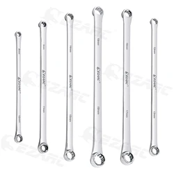 EZARC 6Pcs CRV Extra Long Double Ring Box End Wrench Set Metric 8mm - 19mm Wrenches Tools Long Lifetime Aviation Spanner