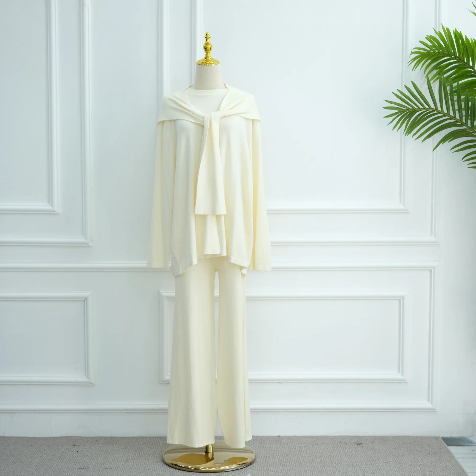 Neue muslimische Frauen gestrickt 2-teiliges Set Pullover Pullover Tops Hosenanzug Islam Hose Strickwaren Dubai Abaya Kaftan Kleid Ensembles