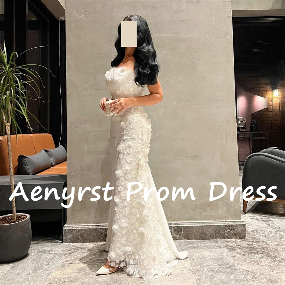 Aenyrst-Robe de soirée en satin sans bretelles pour femme, robe sirène, robe d'invité de mariage, robe de soirée élégante, appliques 3D, longueur de rinçage, fête de Rh