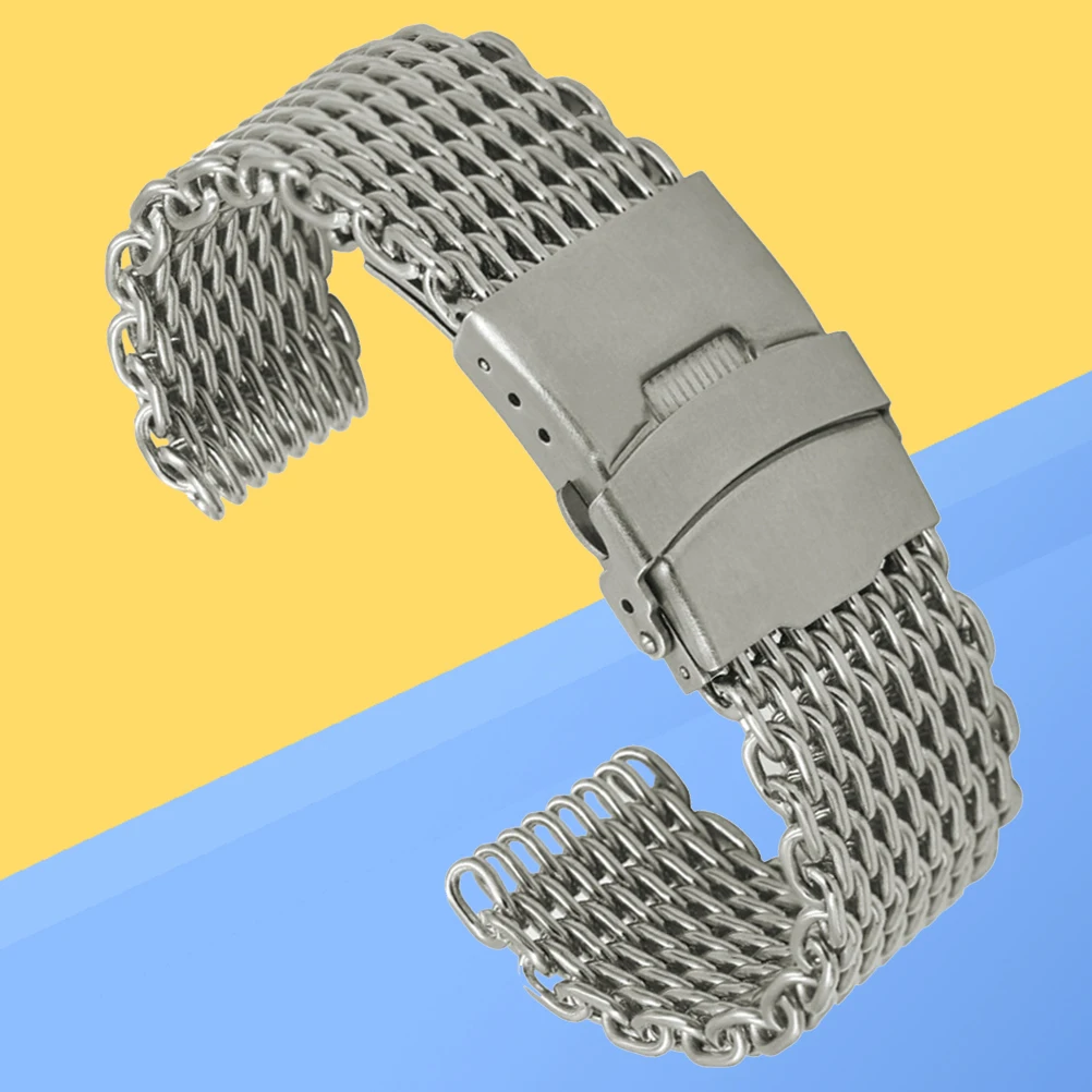 

20 Mm Plastic Wall Hanger Mesh Watch Band Stainless Steel Strap Elastic Business Sports Daily Use Trendy Elegant