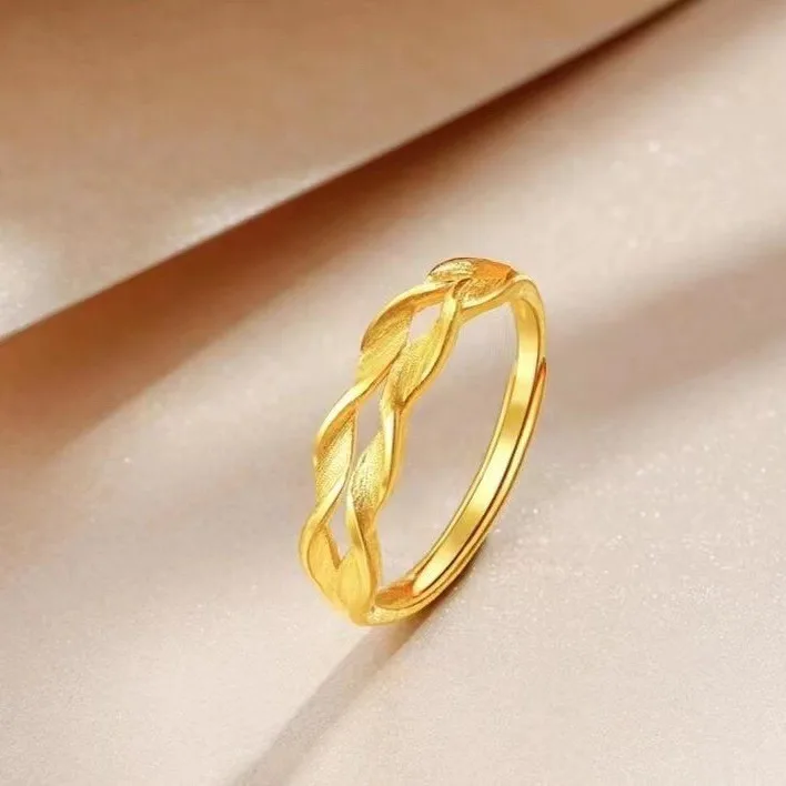 2026 Vietnamese Sand Gold Wheat Ear Ring For Women Open Adjustable Frosted Index Finger Ring Imitation Gold Plated Shiny Solid G