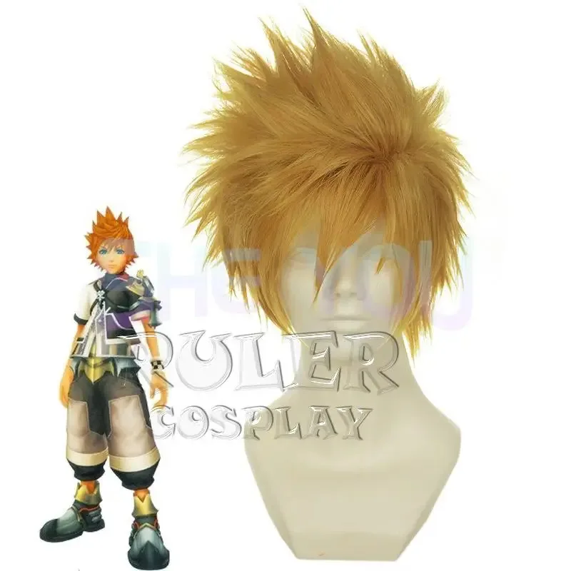 2025 Kingdom Hearts Ventus Roxas Pelucas cortas de pelo de disfraz de Halloween amarillo dorado + gorro de peluca