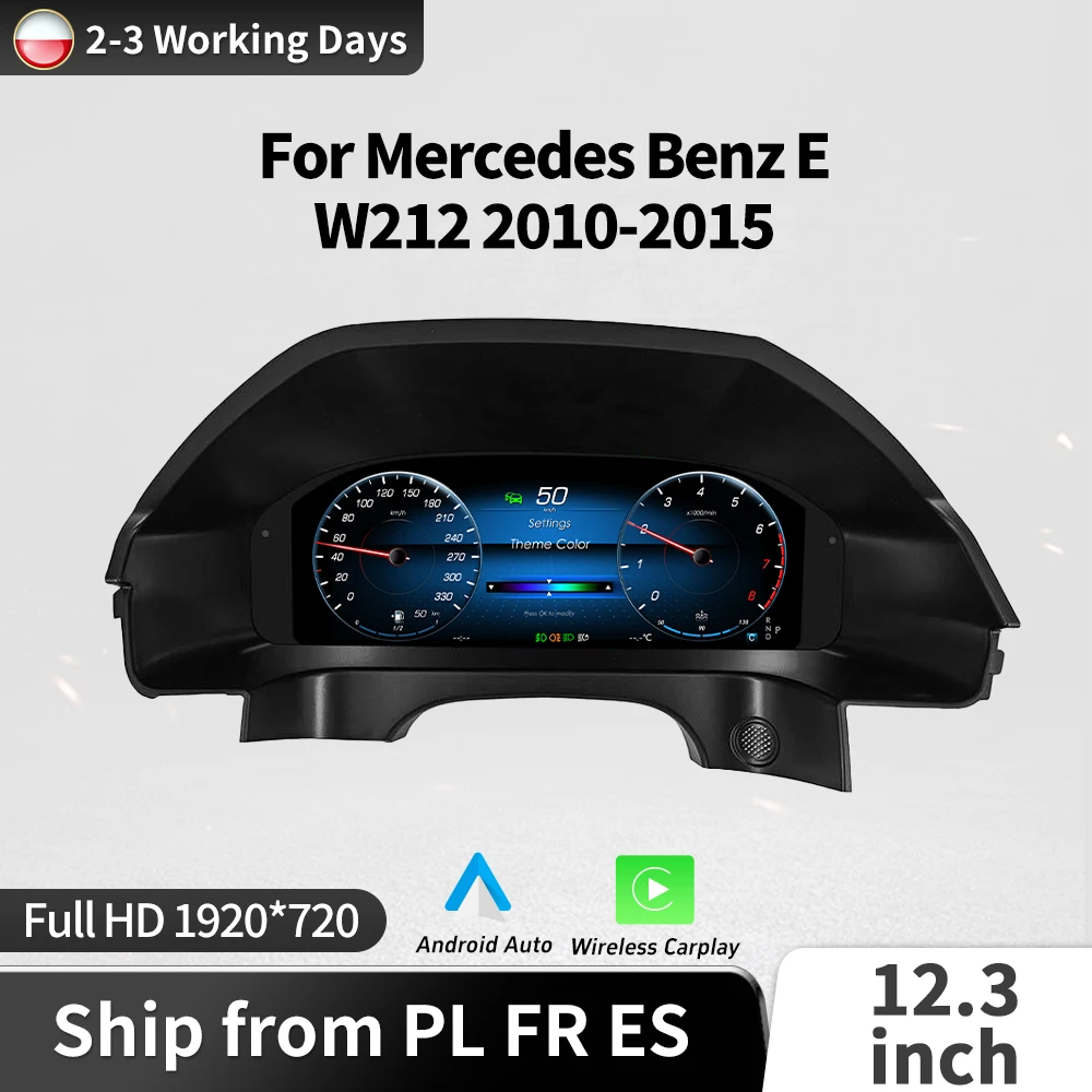 Tableau de bord virtuel, affichage numérique du compteur de vitesse, panneau d'instruments Linux avec Carplay pour Mercedes Benz Classe E W212 S212 2009-2015