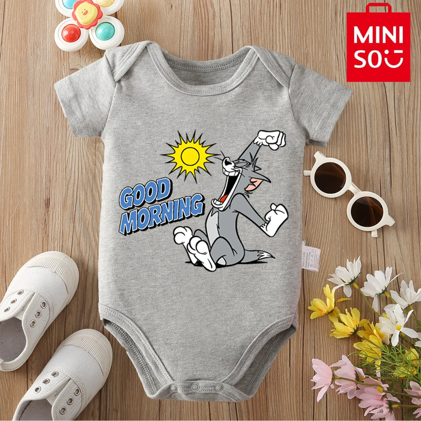 

MINISO Tom/Good Morning 100% Cotton Bodysuit Soft Baby Cloths Best Gift for Baby Onesie Jumpsuit for 0 To 12 Months Cute Newborn