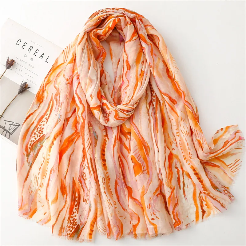 Soft Linen Cotton Scarf Shawls Women Luxury Premium Foulard Femme Long Spotted leopard print Tassel Scarfs Scarves Echarpe 1