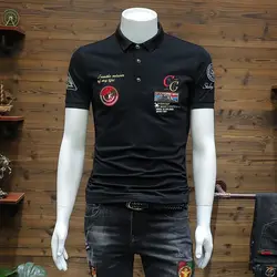 Vintage Boyfriend Summer Men's Clothing Pullover Turn-down Collar Button Embroidered Short Sleeve Casual High Street Tops