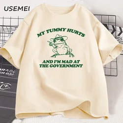 My Tummy Hurts T Shirt Funny Frog Graphic T Shirts Men Women Cotton Oversized Tshirt Short Sleeve T Shirt Streetwear Top Tee