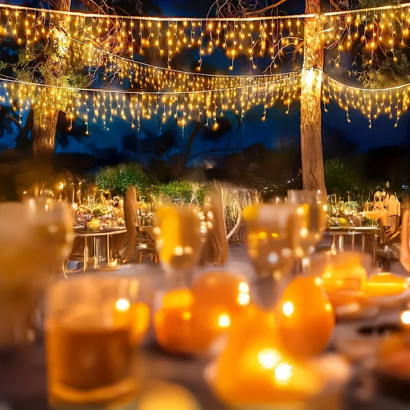 أضواء جليد خارجية تعمل بالطاقة الشمسية مع 8 أوضاع زينة عيد الميلاد الاحتفالية خارج ضوء LED بالطاقة الشمسية لحفلات الزفاف