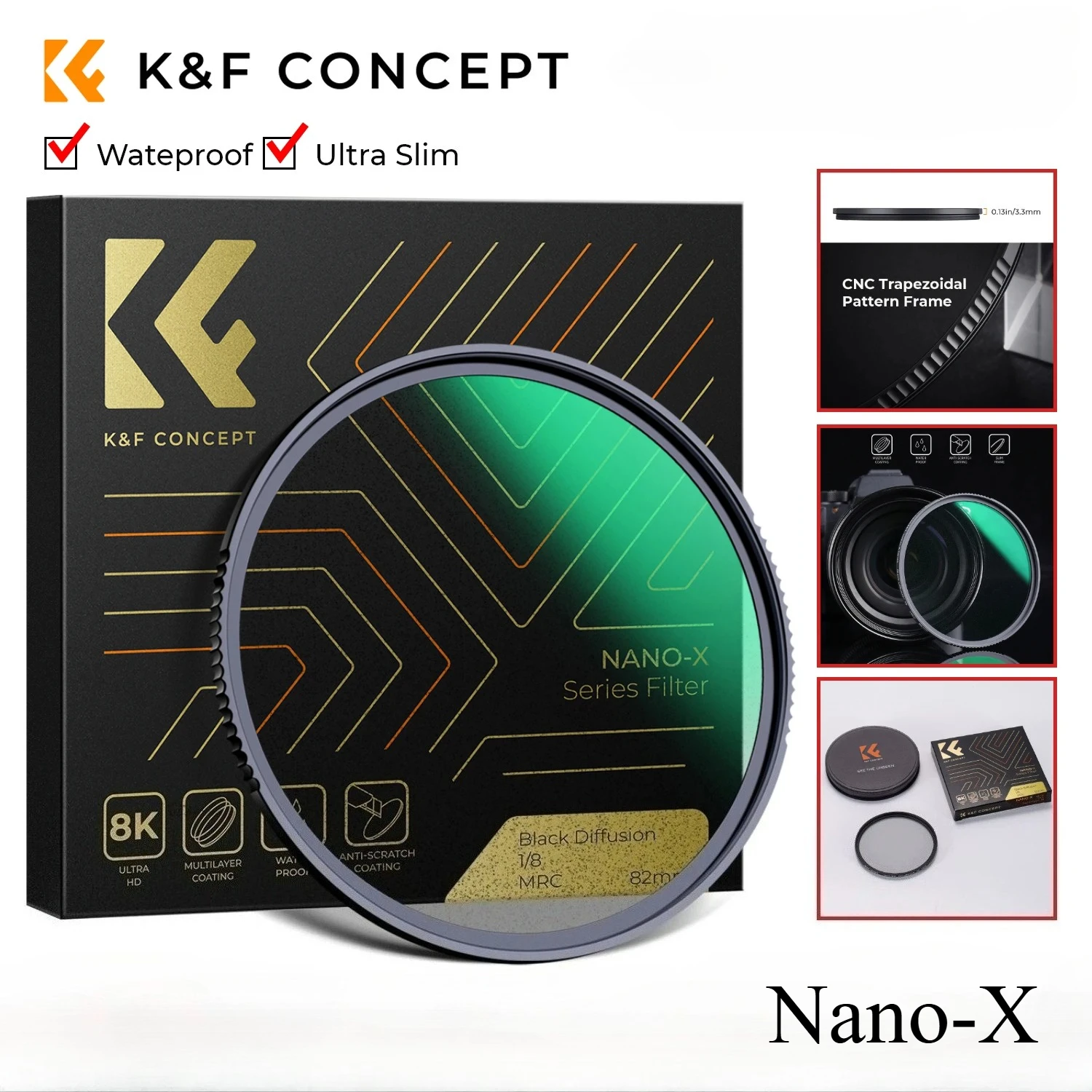 K&F Concept Black Diffusion 1/4 1/8 Camera Lens Mist Filter Kits Multi-layer Coatings for Nano-X Series 49mm 58mm 62mm 67mm 82mm