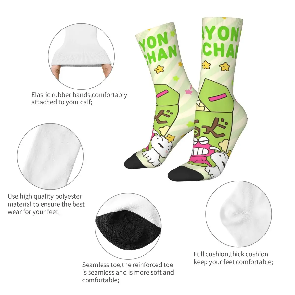 Crayon Shin-chan Chocobi Cookie Socks Men's Women's Polyester Anime Harajuku Spring Summer Autumn Winter Middle Tube Stockings