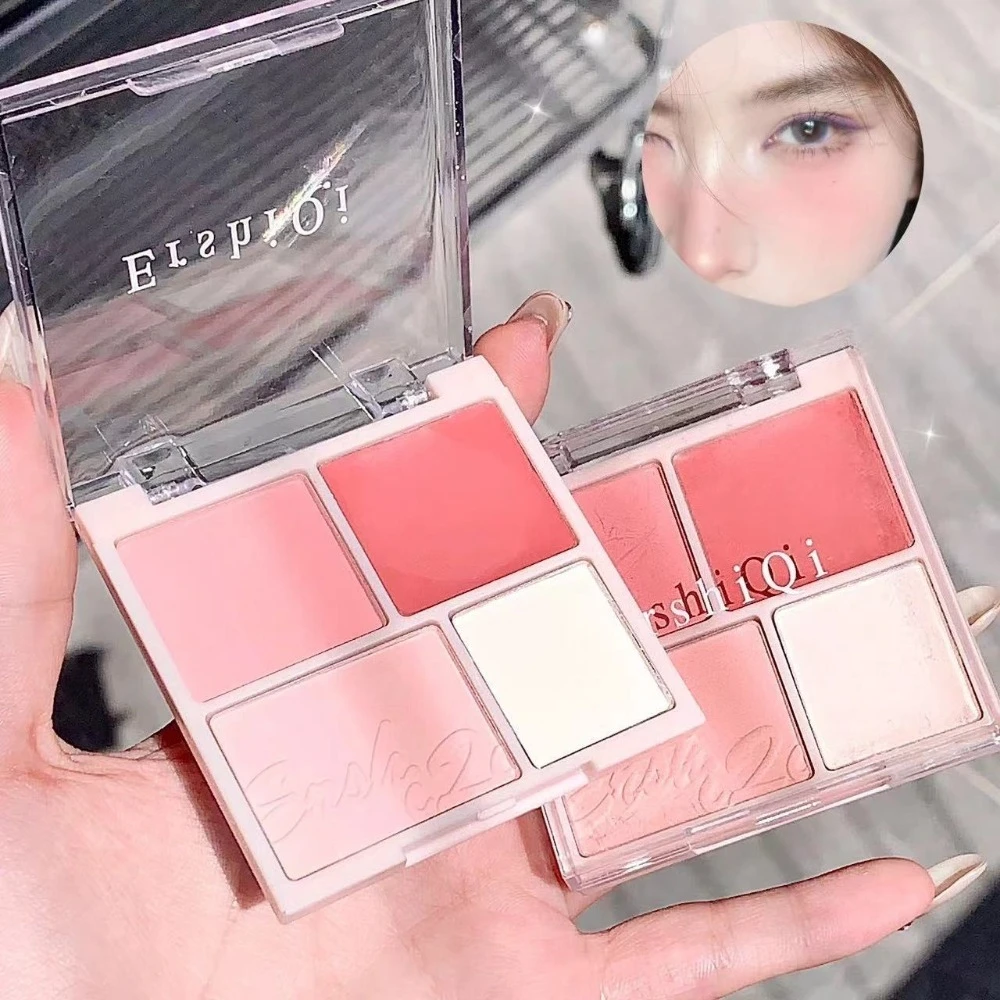 Powder Blush Cream Clay Highlight Palette 4Color Matte Expanding Color Highlight Brightening Women Face Makeup Milky Apricot New