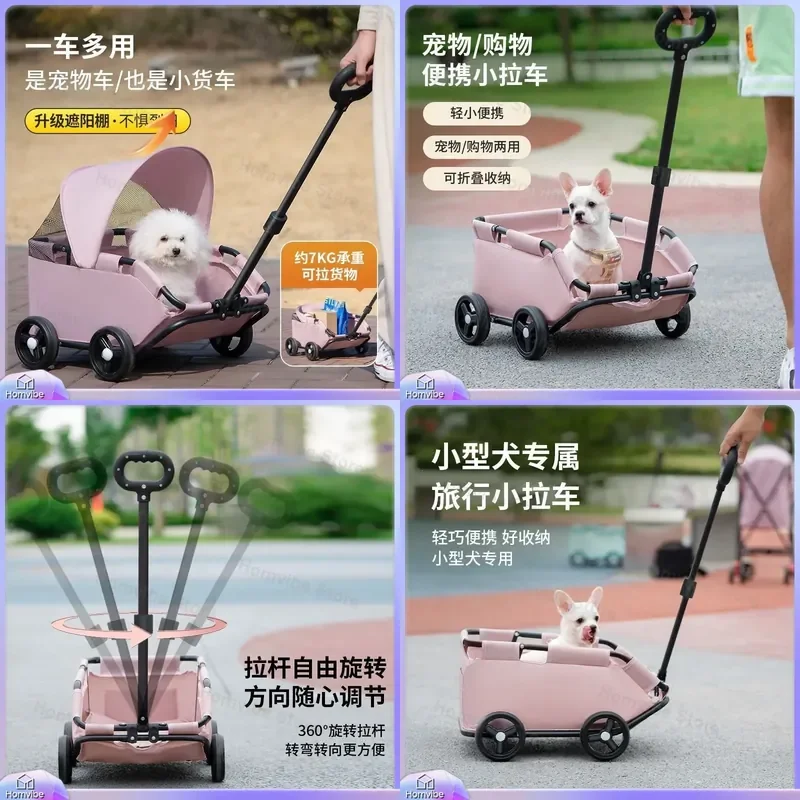 Foldable Pet Stroller for Small Dogs Cats Lightweight Portable Travel Trolley Outdoor Walking Cart Separation Design Easy