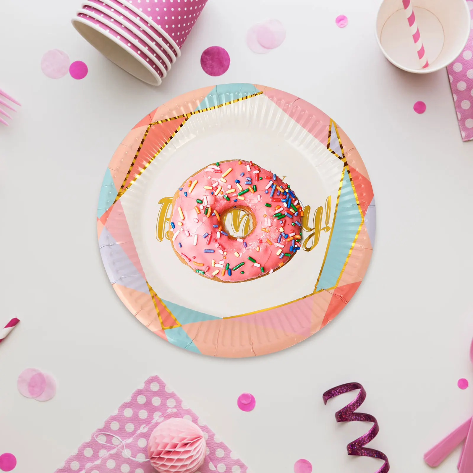 

20Pcs Printed Paper Plates Colorful Birthday Party Disposable Round Cake Dessert Party Tableware Paper Plates Round Plate