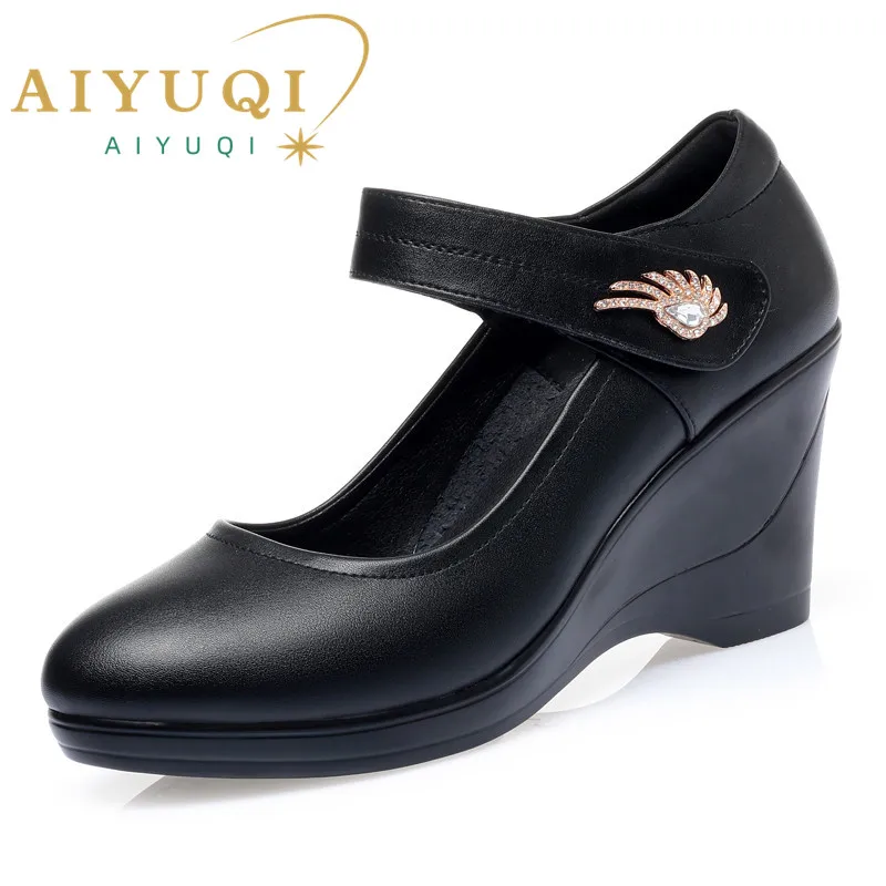 

AIYUQI Women's Shoes Platform Wedge 2024 New Women's Autumn Shoes High Heel Fashion Mid-aged Shallow Mouth Mother Shoes