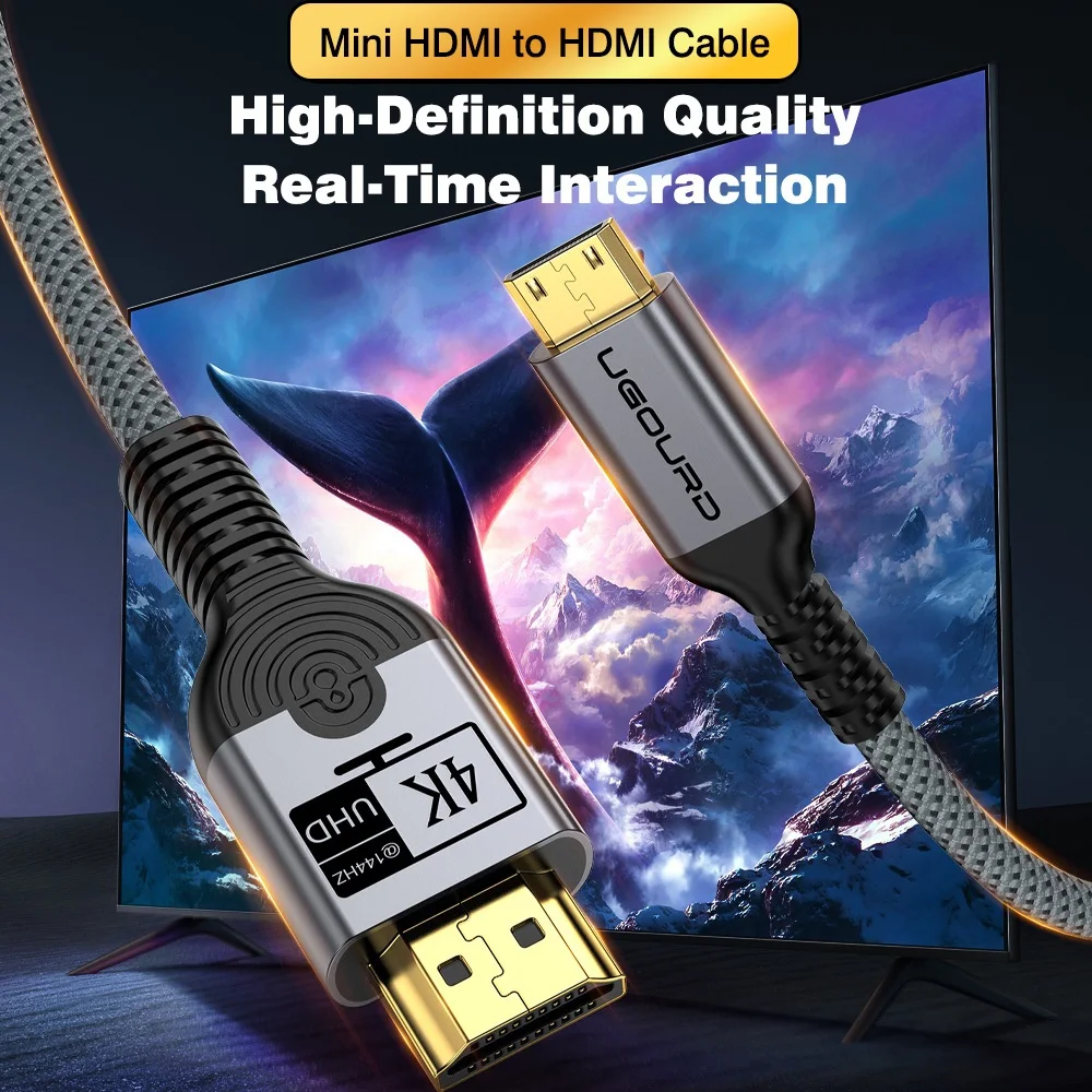UGOURD 미니 HDMI-HDMI 케이블 4K 60Hz 144Hz UHD HDR HDMI 2.0 브레이드 코드 DSLR 카메라용 양방향 금도금 커넥터 썸네일 3