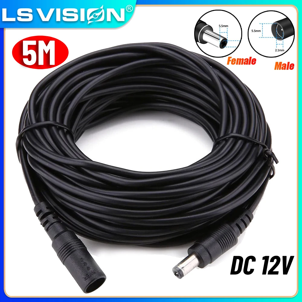 

LS VISION 5M DC12V Удлинитель камеры безопасности Адаптер питания Удлинительный кабель «мама-папа» для камеры видеонаблюдения