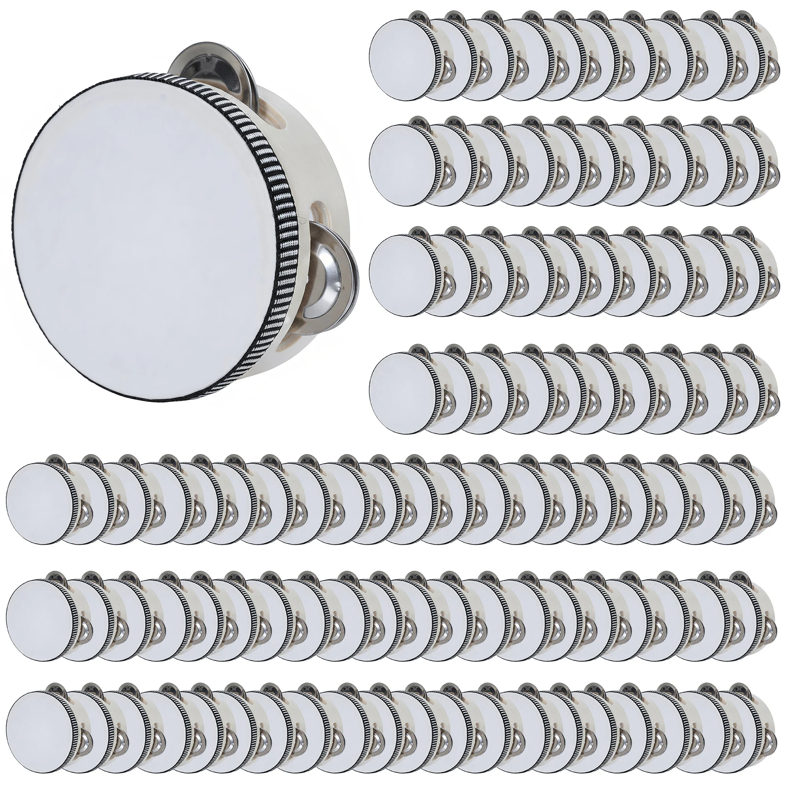 

100 Pcs 4 Inch Musical Educational Drum Instrument with Metal Jingles Tambourine Musical Instrument for Church Wedding Party