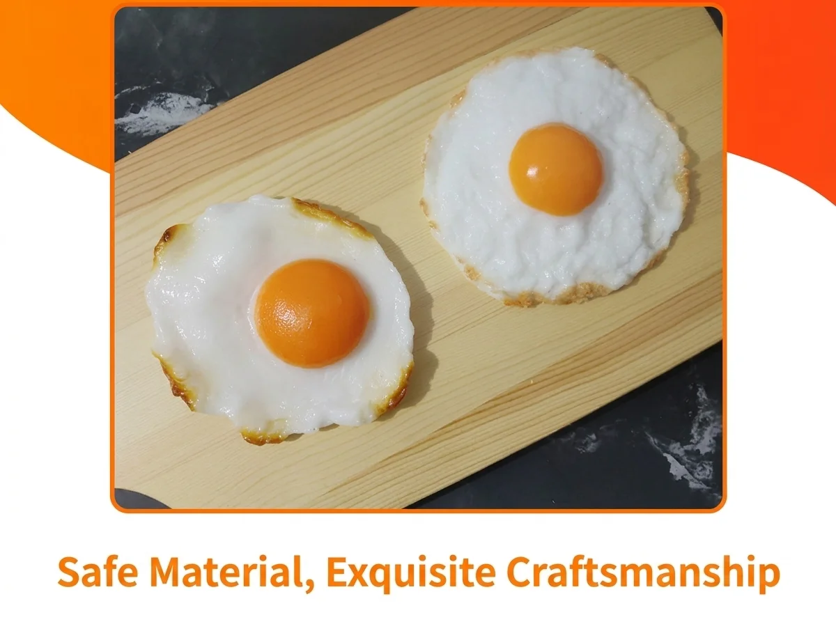 Simuliertes Spiegelei-Modell, Künstliches Lebensmittel-Spielzeug, Sunny-Side-Up-Ei-Requisite für die Präsentation und Dekoration in westlichen Restaurants – Detail 3