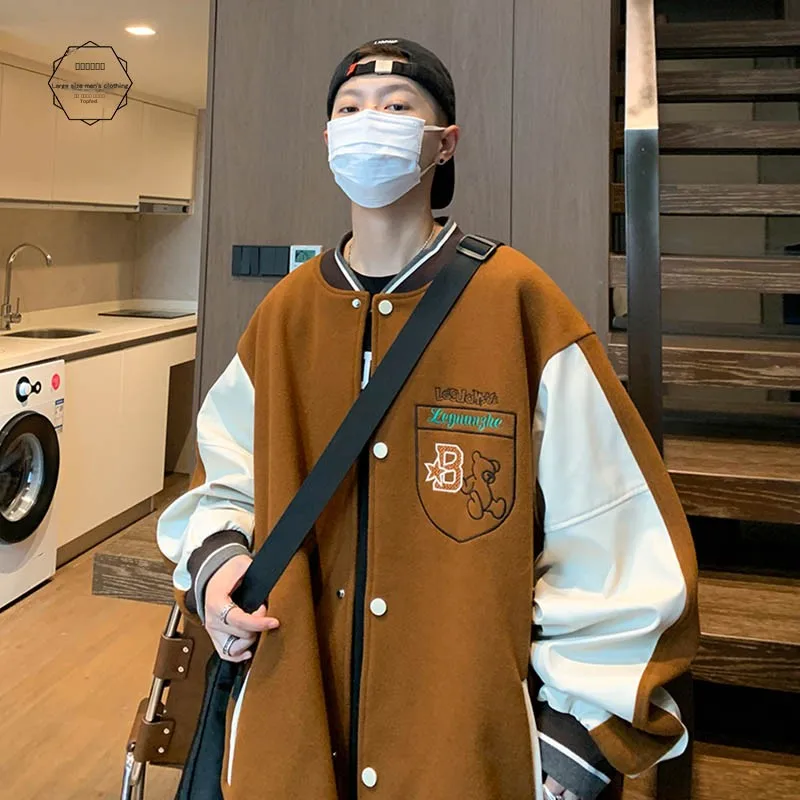 

Trendy Letter Print Spor ex Long Sve Baseball Jaet Loose Fit Autumn Outerwear for Men Casual Street Sle Coat