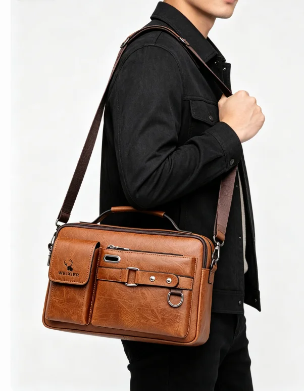 

HOT Luxury Brand Mens PU Messenger Bag Briefcase Satchel Shoulder Handbags CrossBody bags for Work Business Waterproof Designer