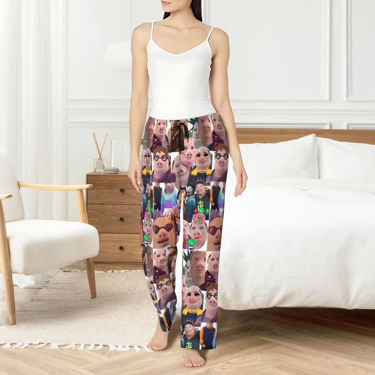 

Custom Women's John Pork Is Calling Pajama Pants Printed Funny Pig Sleep Sleepwear Bottoms with Pockets