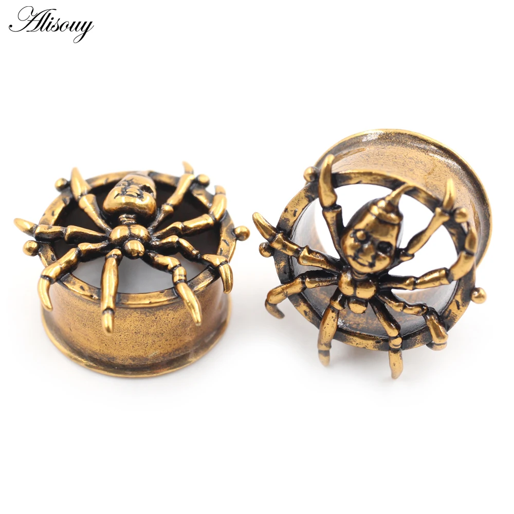Alisouy 1PC Vintage Hollow Copper Spider Flared Ear Tunnel Plugs Expander Flesh Stretcher Gauges Earrings Piercing Body Jewelry