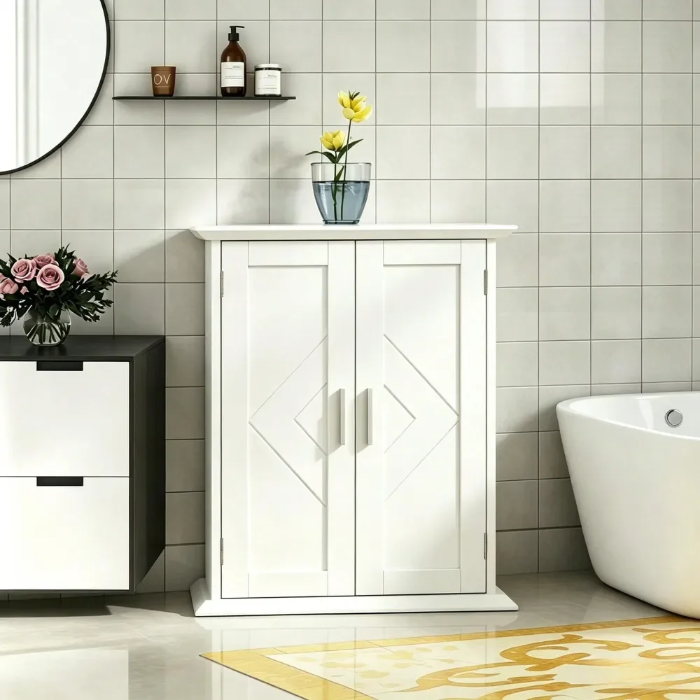 

Напольный шкаф для хранения в ванной, Навесной шкаф для ванной, Модуль для хранения в ванной с 2 регулируемыми полками, Отдельно стоящий шкаф для ванной